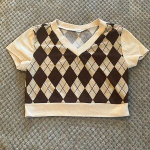 SHEIN Brown and Cream Top & Skirt Set